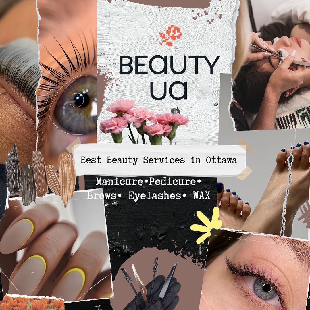 Beauty UA collage of manicure, pedicure, brows, lashes and wax